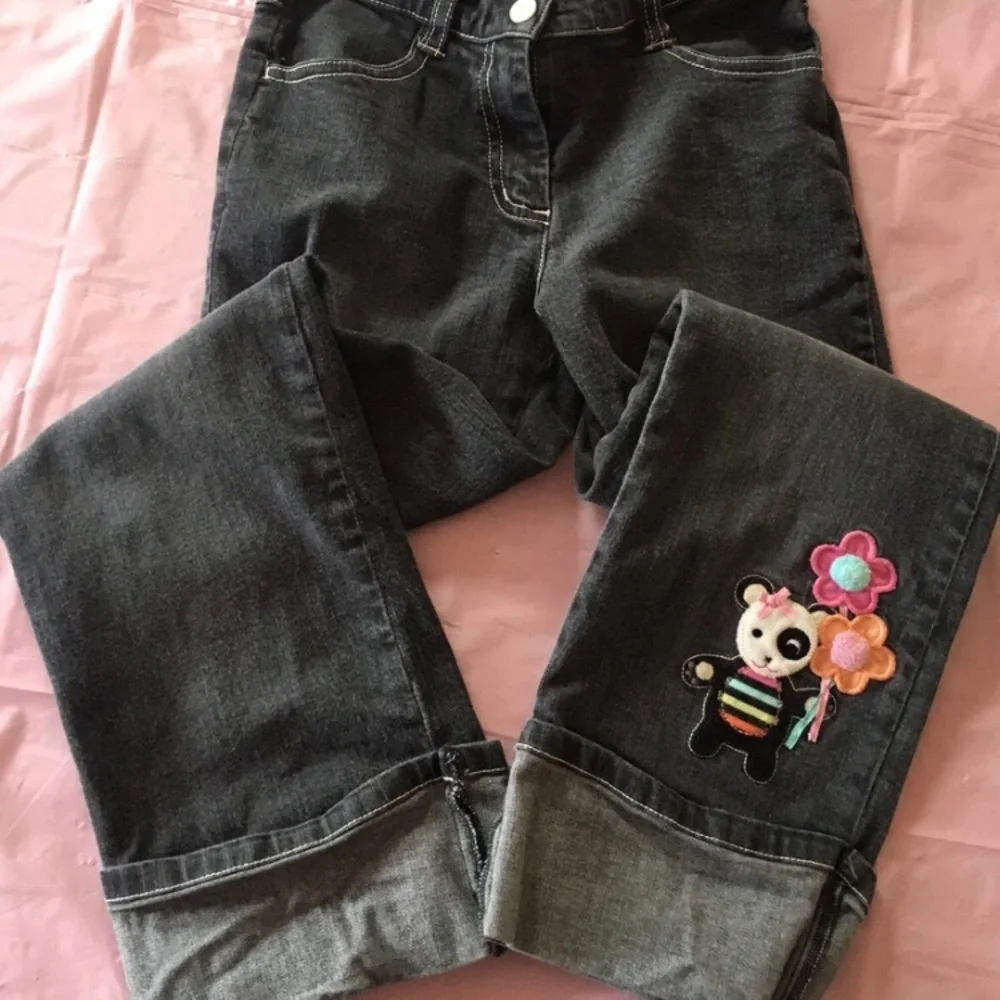 Gymboree 3 pc Imaginary Friends Panda Green Top & Black Denim Jeans & Pink Socks - Picture 5 of 10